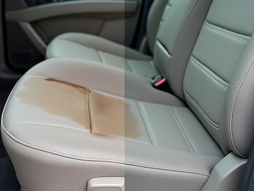 Comparaison d'un siège de voiture taché avant et après un nettoyage en profondeur